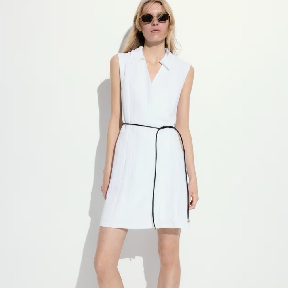 H&M White Mini Dress with Black Trim